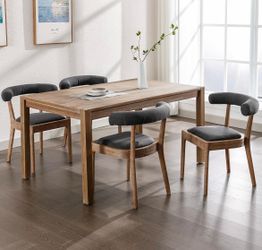 New-chairus Mid Century Dining Room Chairs Set of 4 Comfy Wooden Linen Fabric Side Chairs with Upholstered Curved Open Back Farmhouse Kitchen Chair Se