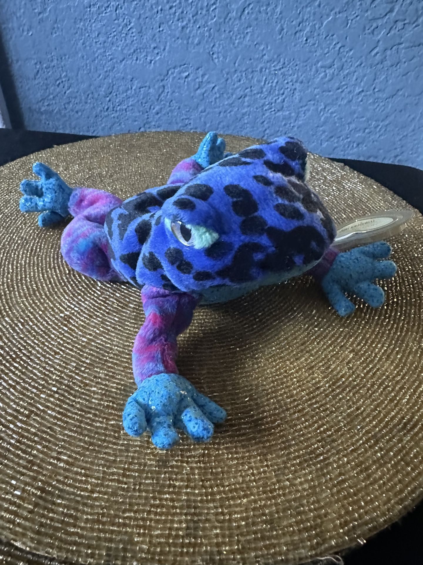 Cute Ty Beanie Baby 2001 Dart the Frog Blue/Black Spots