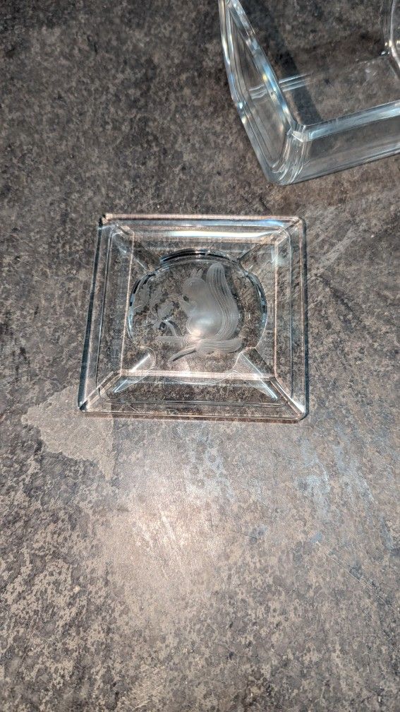 Van St Lambert Vintage Cut Crystal Box With Engraved Squirrel Lid