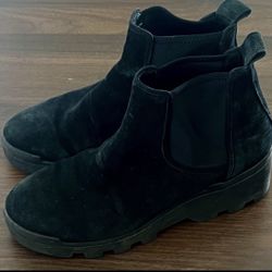 Eileen Fisher Chelsea Boots Shoes Sz 8 Black Suede Hiddden Wedge Heels