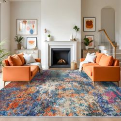  Area Rug 9x12 Washable Rug - Colorful Abstract 