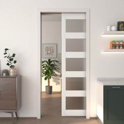 JUBEST Pocket Door 36"x80", 5-Panel Tempered Frosted Glass Sliding Pocket Door - NEW