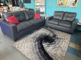 Black Faux Leather Sofa and Loveseat Set