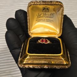 Zell Bros & Co Victorian-Style  Bespoke Heirloom 10k Gold Engagement Ring With Seed Pearls And Rubies 