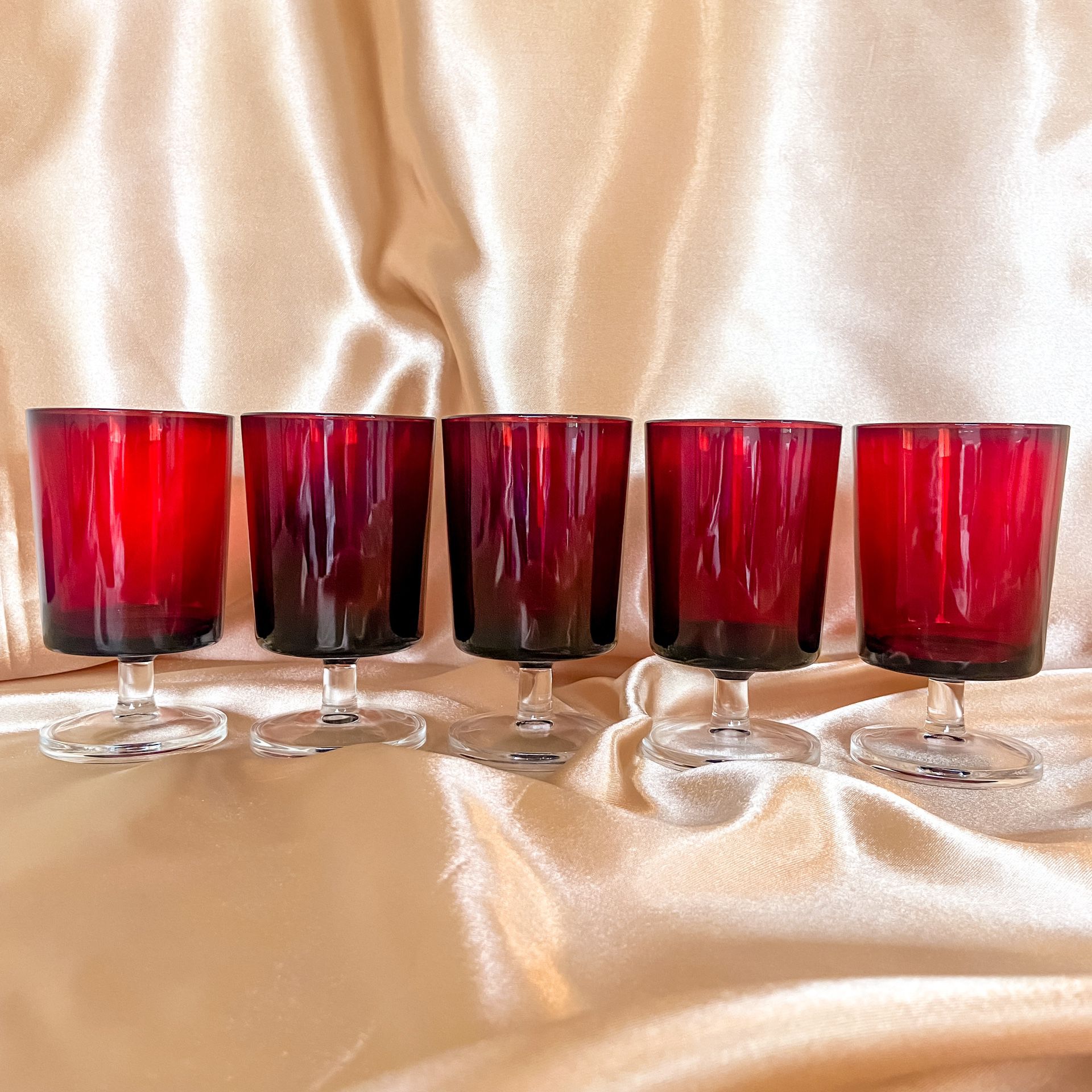 Vintage Ruby Red Arcoroc France Drinking Glasses 8oz
