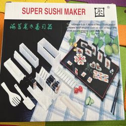 Sushi Making Kit Deluxe Edition with Complete Sushi Set 10 Pieces Plastic Sushi Maker Tool Complete with 8 Sushi Rice Roll Mold Shapes Fork Spatula DI