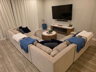 Large Beige U-Shaped Sectional Sofa