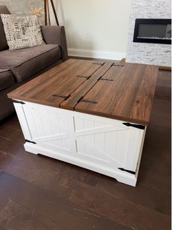 Farmhouse Coffee Table with Large Hidden Storage Compartment