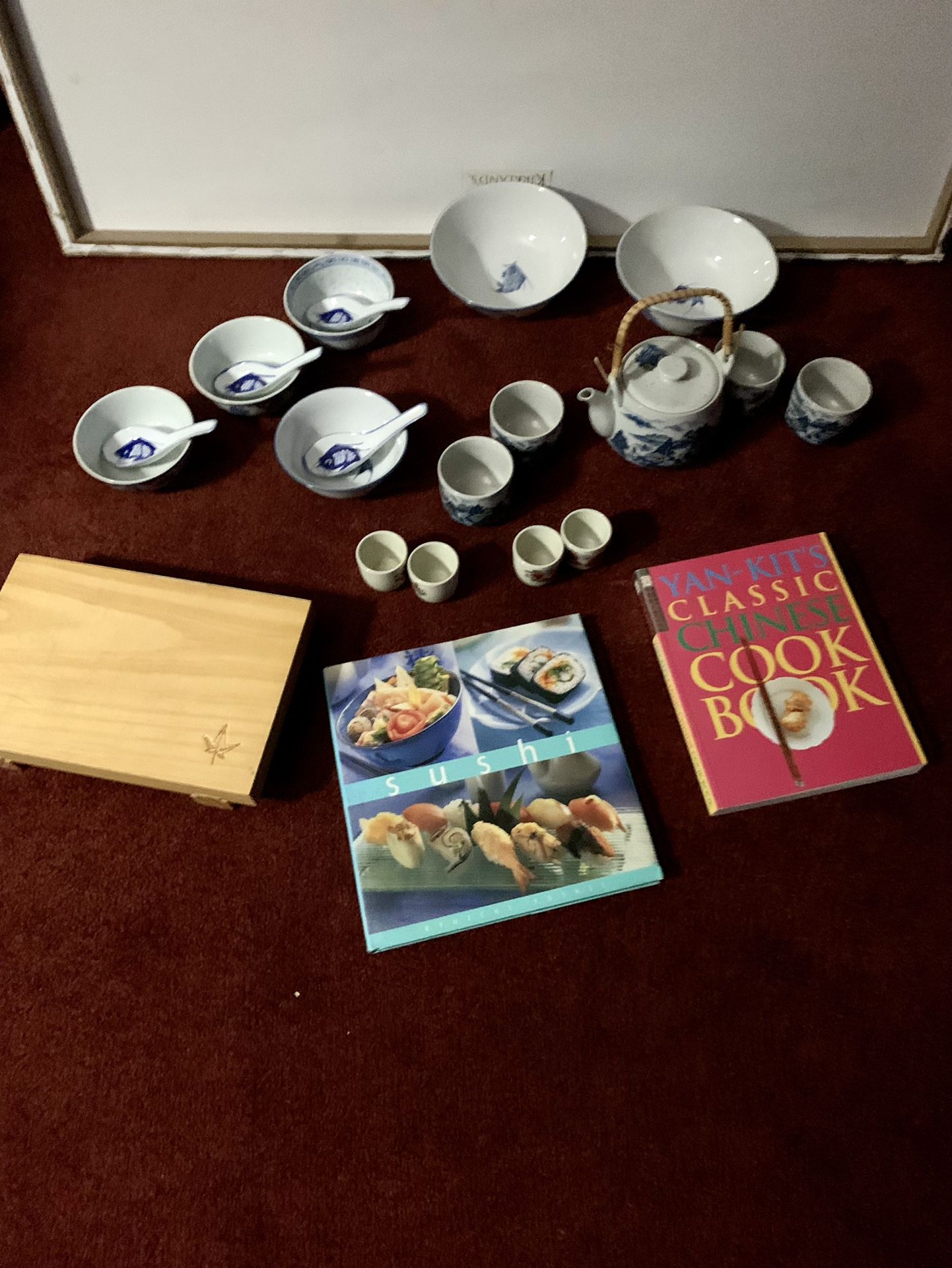 Japanese  Sushi Cookbook, Chinese cookbook .with Bowls and Tea Set