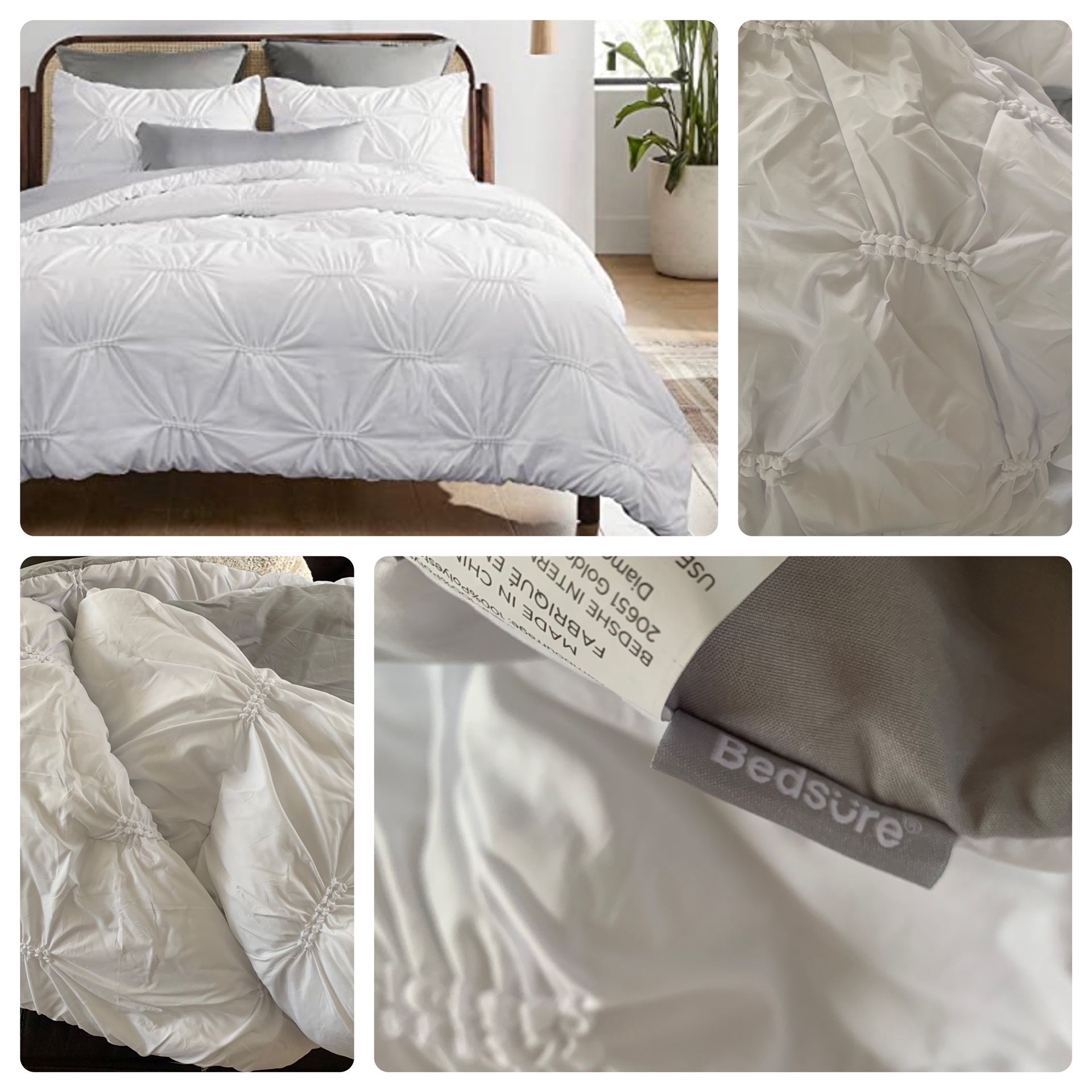 Reversable King Comforter W/2 Pillow Cases Pinched Pin tuck White/grey New