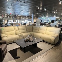 Beige 6pc Power Reclining Sectional Couch