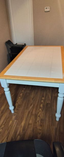 3ft X 5ft White Tile and Hardwood Dining Table