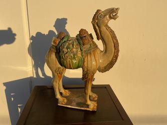 Vintage Large Chinese Tang Style Sancai Ceramic Camel w/ Original Purchase Recipe 