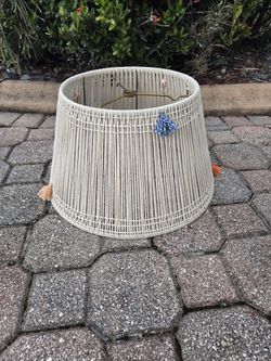 Hand Woven Jute Accent Lampshade Boho Chic with Colored Tassels