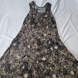 Brown Sleeveless Dress Women's Small Kokopelli Art Earthy Desert Boho Festival