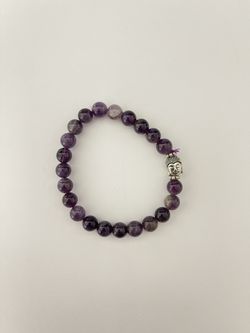 Amethyst Crystal Bead Bracelet with Buddha Head 8mm, Purple Amethyst Bracelet, Healing Crystals, Great Gift for Men & Women 