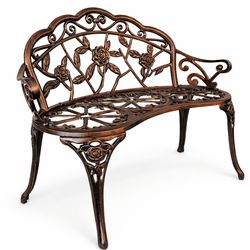 Rose Outdoor Garden Bench With Armrest - 39.25" - Bronze