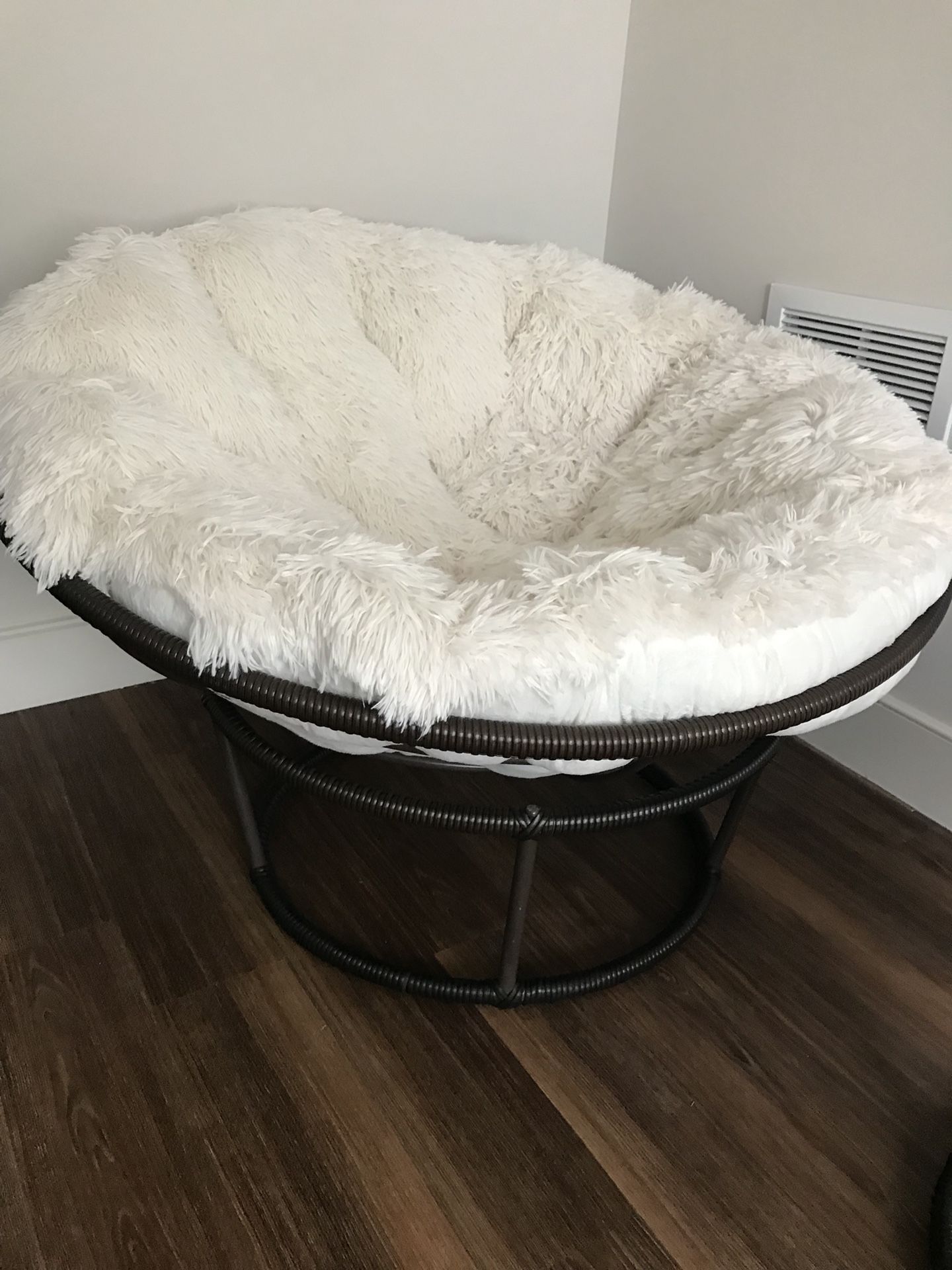 World market Ivory Mongolian Faux Fur Papasan Cushion Moon Chair