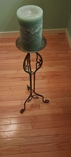 Vintage Large Candle Holder With Candle.,Wrought Iron. Super Nice,Great For Home Or Staging Waist High  Tall.