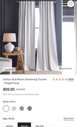 Quince - Cotton Room Darkening Curtains, White, 48”x96”