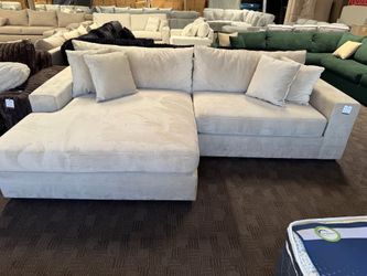Cream velvet deep comfy sectional sofa