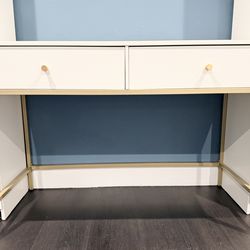 White double drawer desk with gold frame