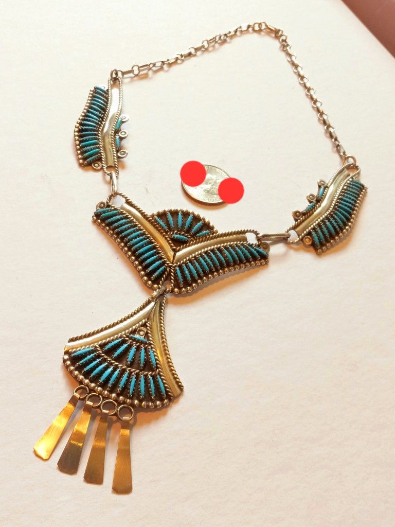 $625! Awesome Vintage Zuni Sterling Silver Turquoise Necklace 
