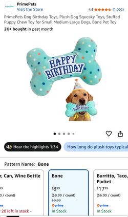 PrimePets Happy Birthday Plush Dog Bone Toy