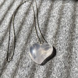 Vintage Sterling & Rose Quartz Heart Necklece