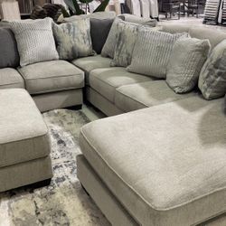 Ardsley Pewter Grey Huge U Shaped Sectional Couch With Chaise 