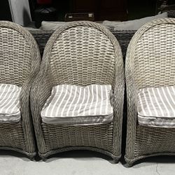 Outdoor Wicker Arm Chairs Set of 3- Sunbrella Cushions