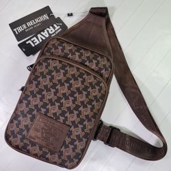 True Religion Brown Sling Bag With Tags