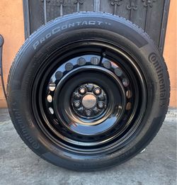 1 GOOD USED RIM & TIRE FOR SPARE TOYOTA COROLLA 16X6 1/2  5X100  205/55R16 CONTINENTAL TIRE $50 PICKUP ONLY