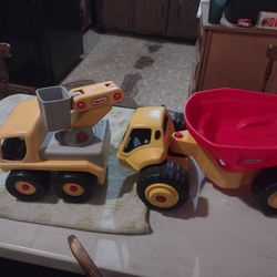 LITTLE TIKES BUCKET LIFT CHERRY PICKER YELLOW CONSTRUCTION TRUCK & DUMP TRUCK SET

