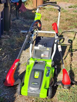 Title: Complete Electric Lawn Care Bundle - Mower, 2 Trimmers, & Outdoor Cord
