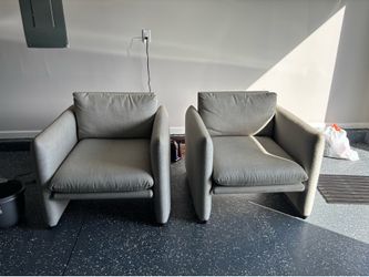 Modern Gray  Outdoor Accent Chairs – Upholstered Lounge Chairs – Set of 2 Available