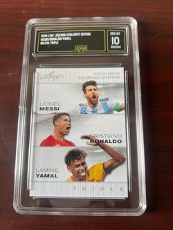 2024 Leaf Legends Messi Ronaldo Yamal Triple Card GMA 10