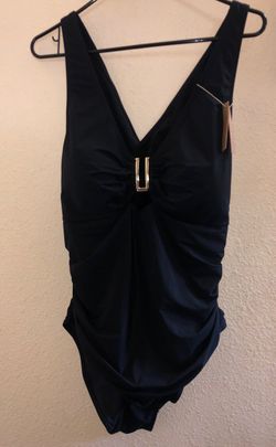 Shapellx Black One-Piece Swimsuit with Gold Hardware