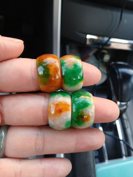 Vtg 1 Piece Of Green Reddish Jade Burma Big Band Rings Size 6, 7, 7.5US