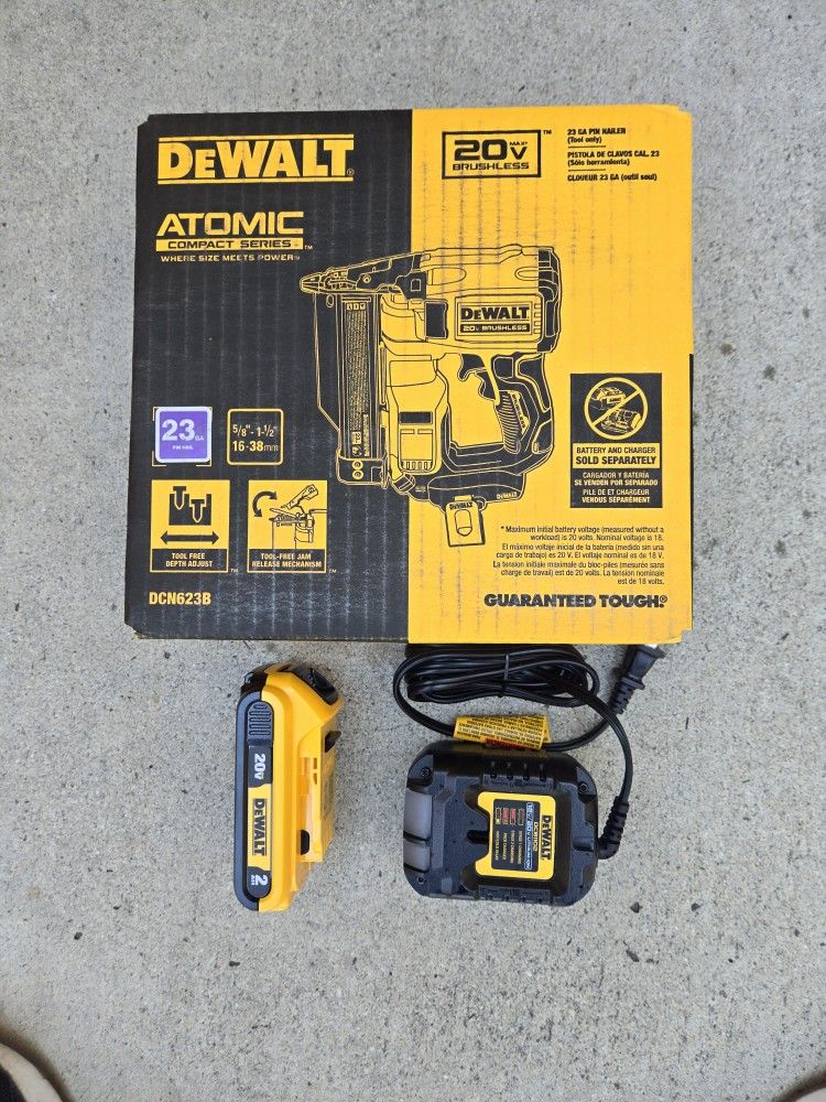 Dewalt 20v Pin Nailer 23g With Battery And Charger Brand New