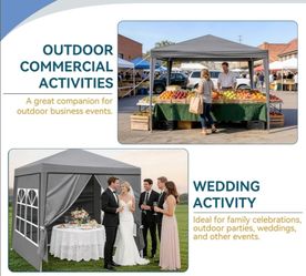 Gray Outdoor Party Tent, Patio Canopy Tent Gazebo with Removable Sidewalls***8x6