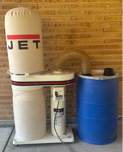Jet 650 CFM dust collector with Rockler dust separator and drum