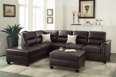 3 Piece Brown Sectional Sofa With Ottoman F7609