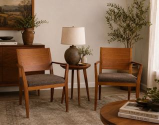 Pair of Mid-Century Style Wood Armchairs – Set of 2