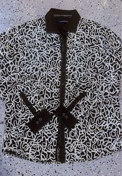 SIZE 2X Lanzino Black & White Patterned Button-Up Shirt