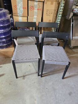 Black Metal Woven Dining Chairs