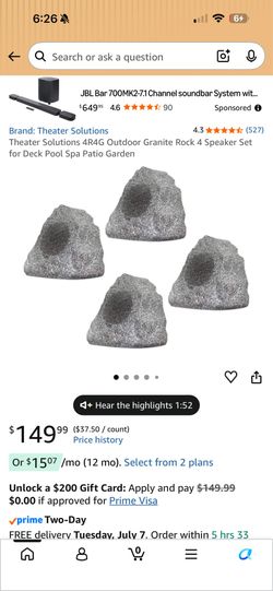 Theater Solutions Outdoor Rock Speakers – Set of 4 Weatherproof Landscape Speakers