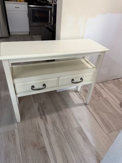 White Wood Console Table with Two Drawers