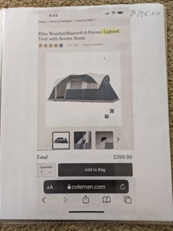 NEW 6 Person Coleman Tent.  Elite WeatherMaster, with Screen Room & Lighted.  I Paid 400 for it, never taken out of the box.