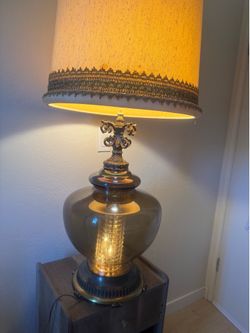Vintage smoky glass lamp Hollywood regency